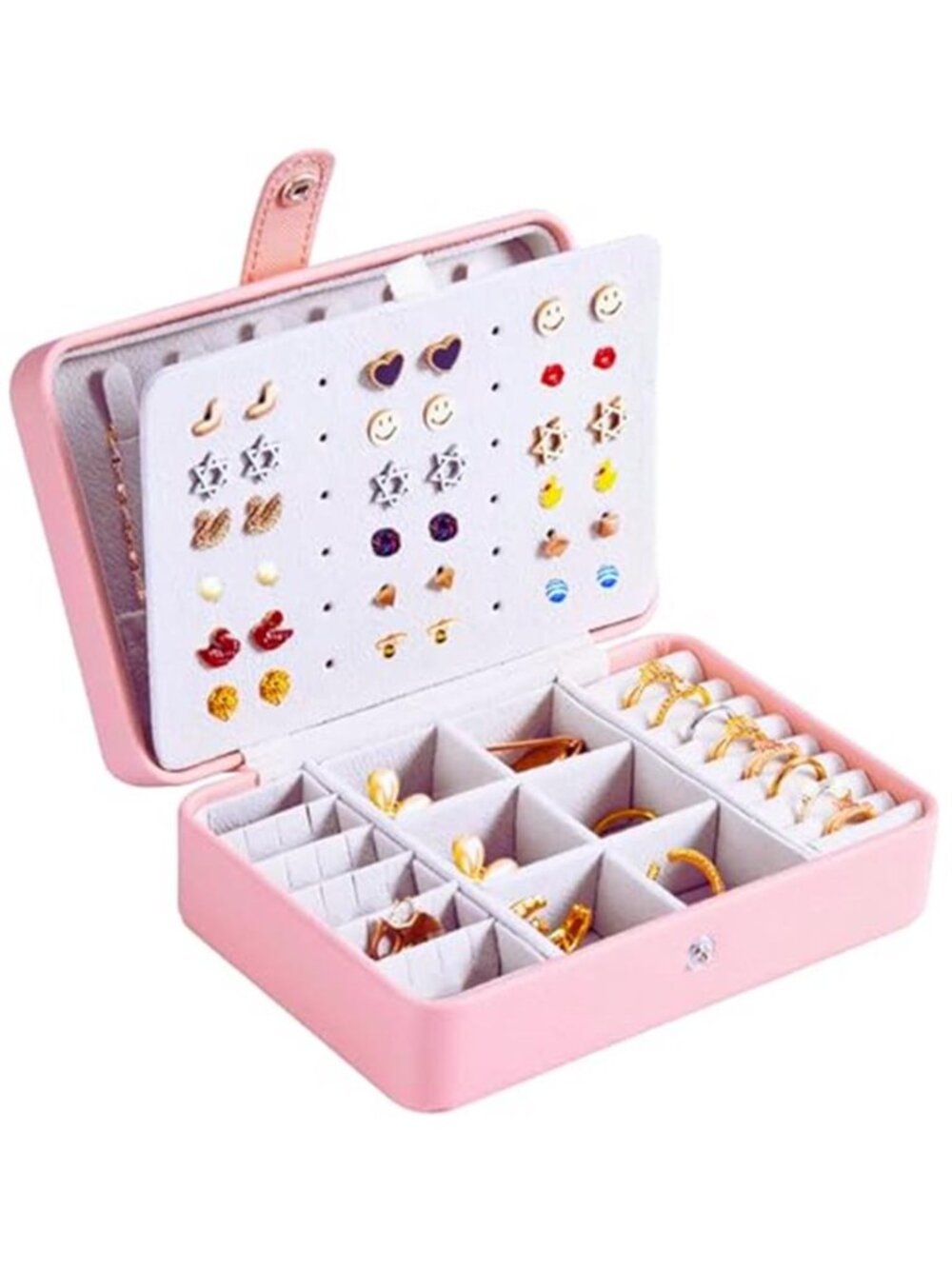 Travel Jewelry Organizer Case Pink Portable Jewelry Box Ring Earring Holder
